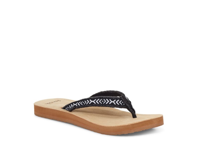 Sanuk Fraidy Tribal Hemp Women's Flip Flops Black / White | Canada 145BEX